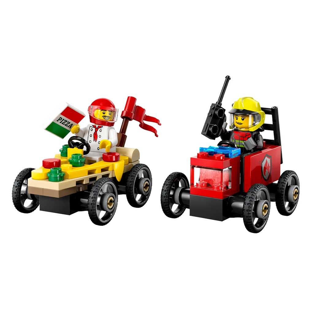 Bloques Lego Coches De Carreras Pizza Vs. Camión De Bomberos 70Pzs