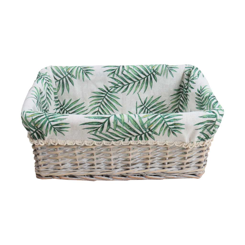 Cesta Estampada de Hojas Tropicales Verdes