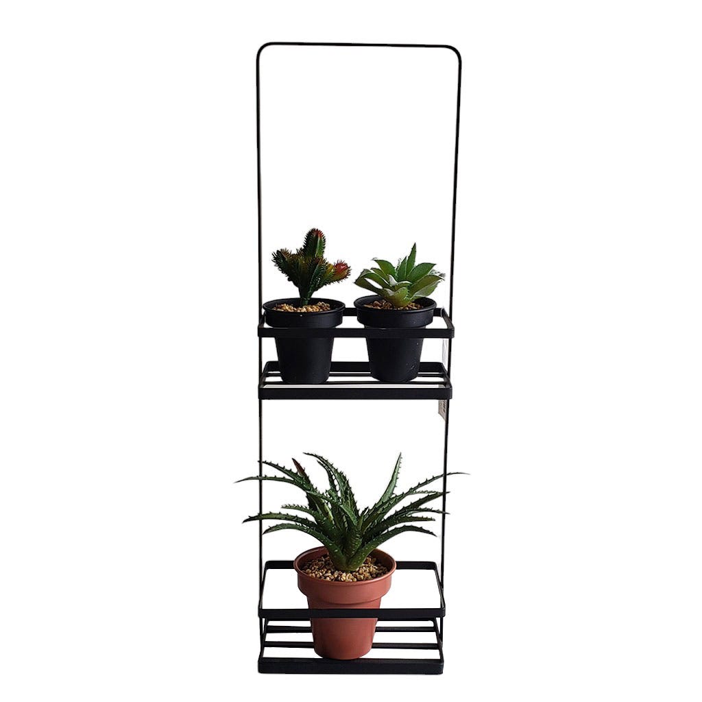 ESTANTE DE PLANTAS DE DOS NIVELES RECTANGULAR NEGRO 20X12X63CM