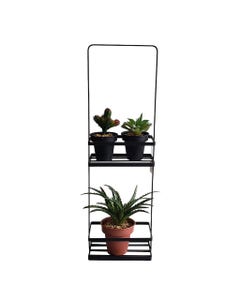 ESTANTE DE PLANTAS DE DOS NIVELES RECTANGULAR NEGRO 20X12X63CM