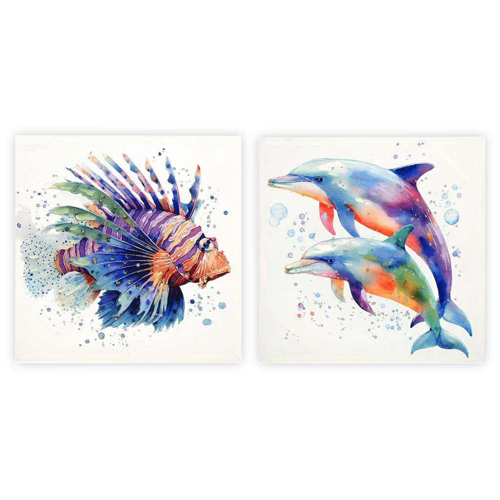 Cuadro Decorativo Acuarela Delfin-Pez León Surtido 60X2.5X60Cm