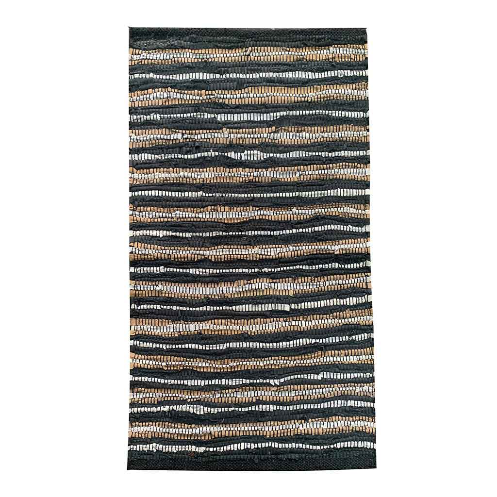 Alfombra Con Detalles Negro De Cuero 50X80Cm