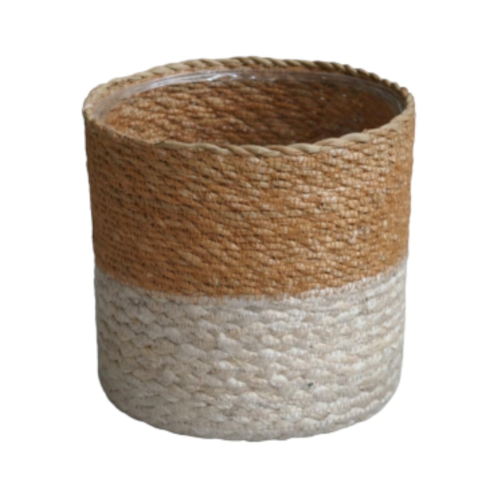 Cesta Para Maceta Blanco Y Marrón 16X16Cm