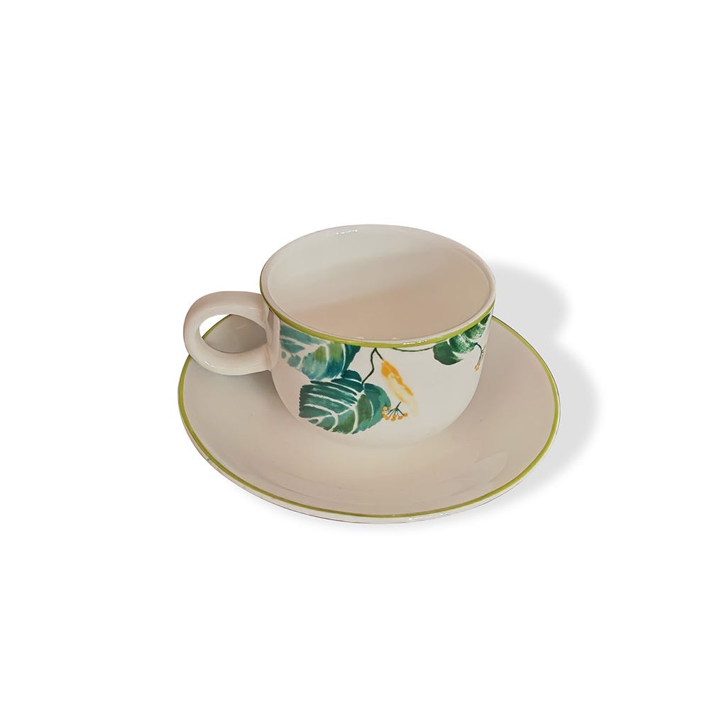 Taza Con Plato Estampado De Hojas 120ml