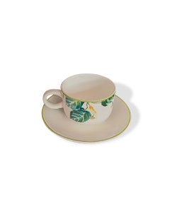Taza Con Plato Estampado De Hojas 120ml
