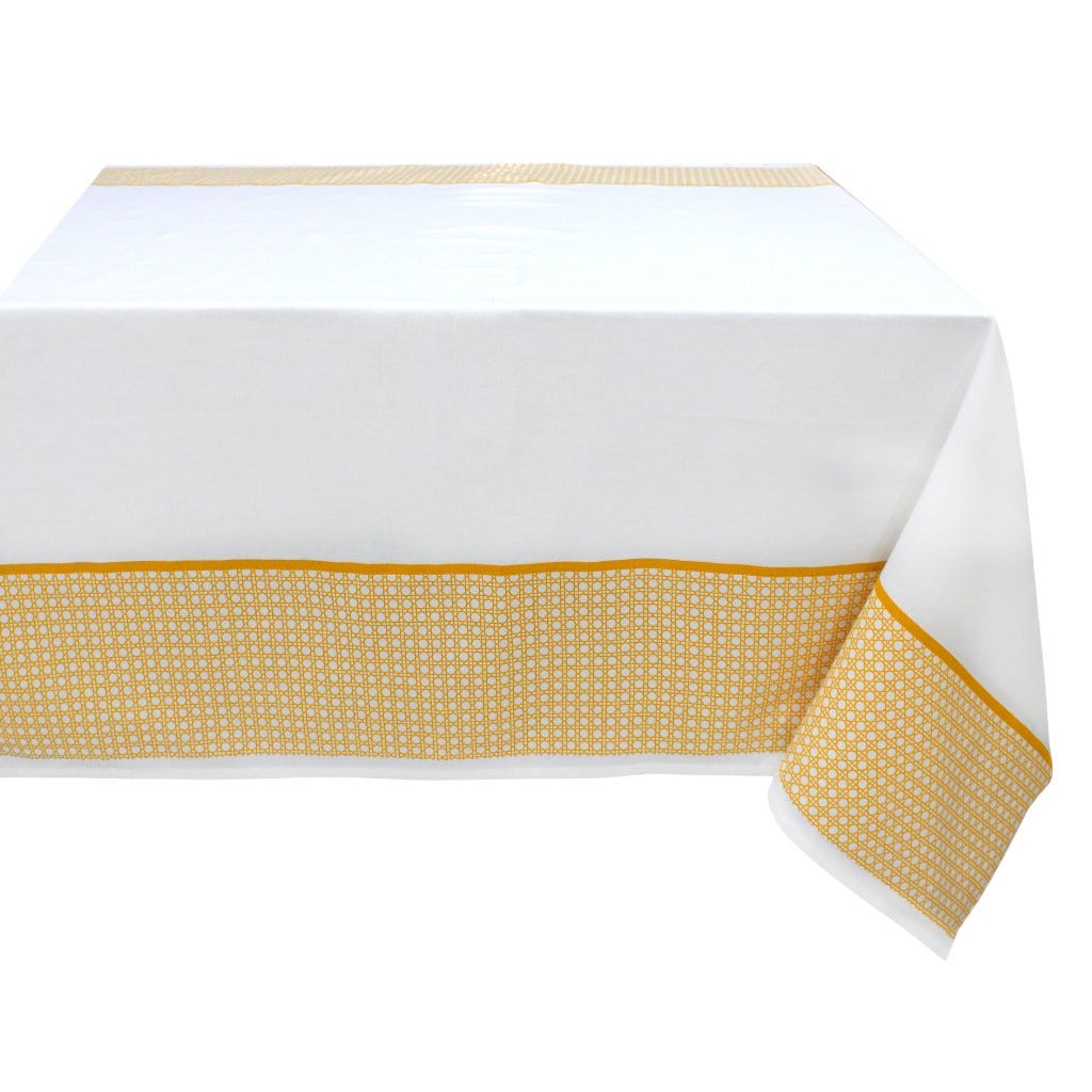 Mantel Blanco Con Franjas Amarillas 140X230Cm