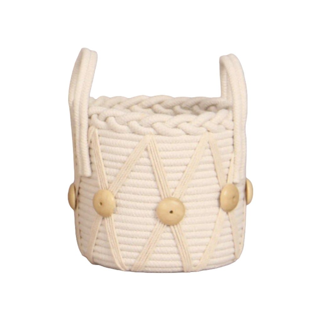 Cesta Decorativa Blanca Con Botones De Madera 20X26Cm