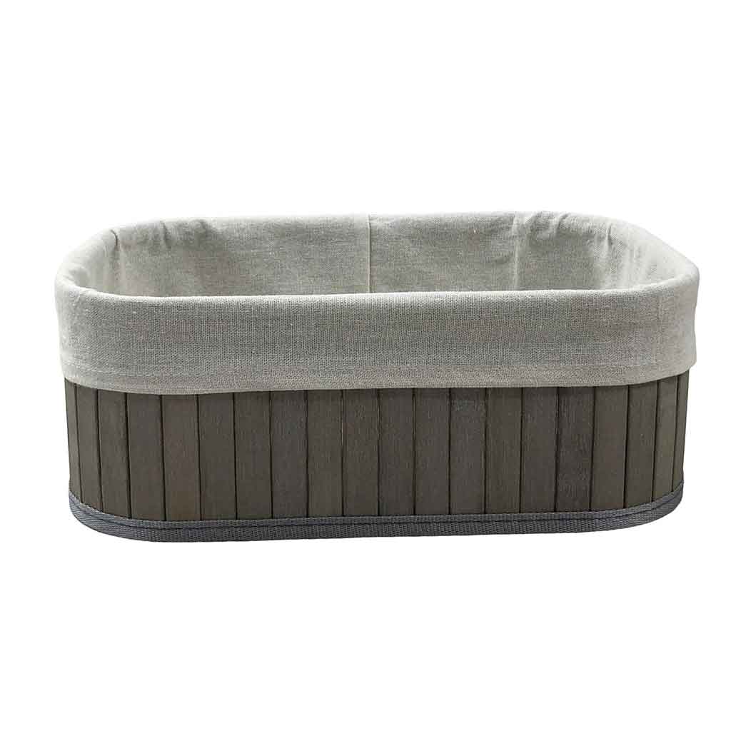 Cesta De Bambú Gris Con Cubierta De Tela 38X28X16Cm