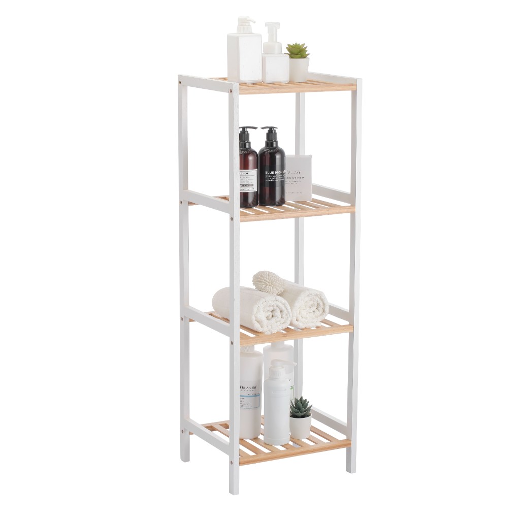 Estante De 4 Niveles Color Natural Y Blanco 35X30X100Cm