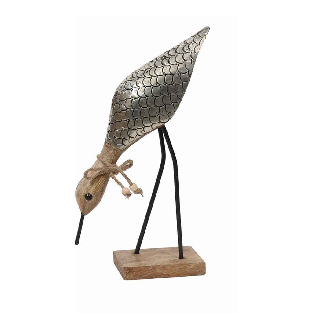 Figura Decorativa De Pájaro Plateado 30x18x7cm