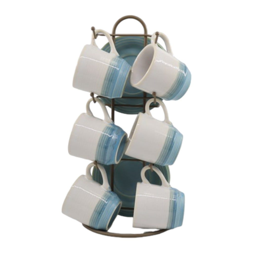 Juego De Tazas 12Pzs Estampada Azul 90Ml