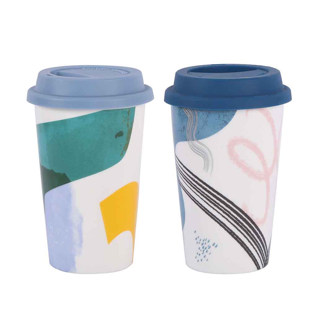 Taza Con Tapa Estampada 330Ml