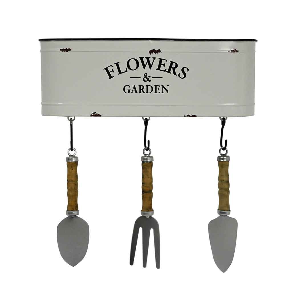Macetero De Pared Con 3 Herramientas De Jardín 36x10x39cm