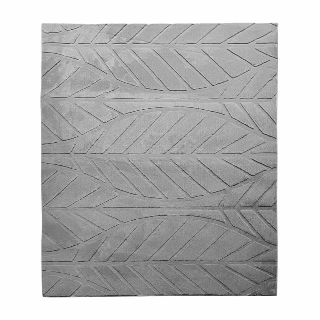 Alfombra Afelpada Gris Relieve Forma De Hoja 150X180Cm