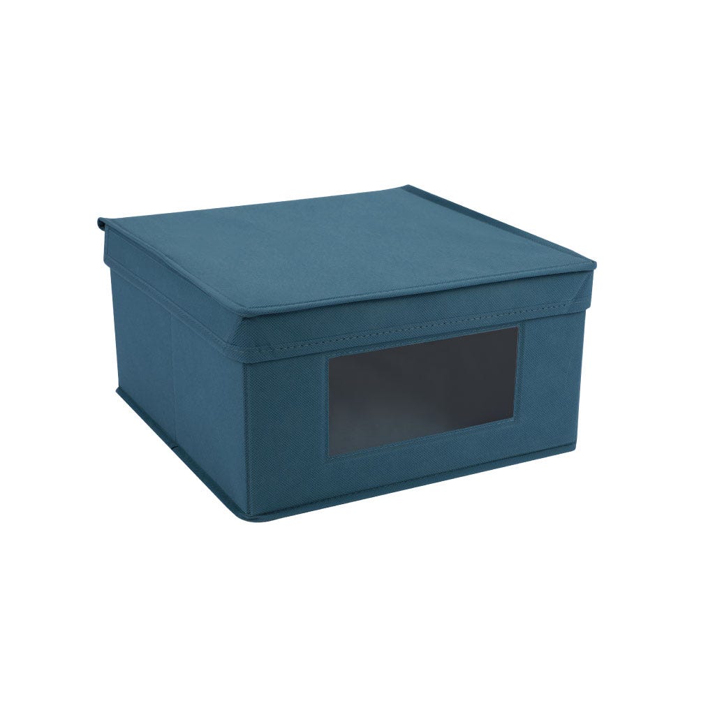 Caja de almacenamiento azul plegable con ventana