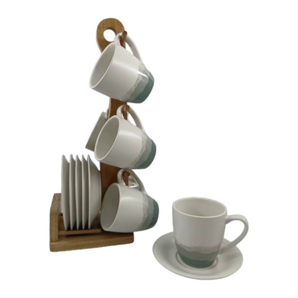 Juego De Taza y Plato 12Pzs Estampada Turquesa 160Ml