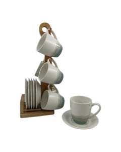 Juego De Taza y Plato 12Pzs Estampada Turquesa 160Ml
