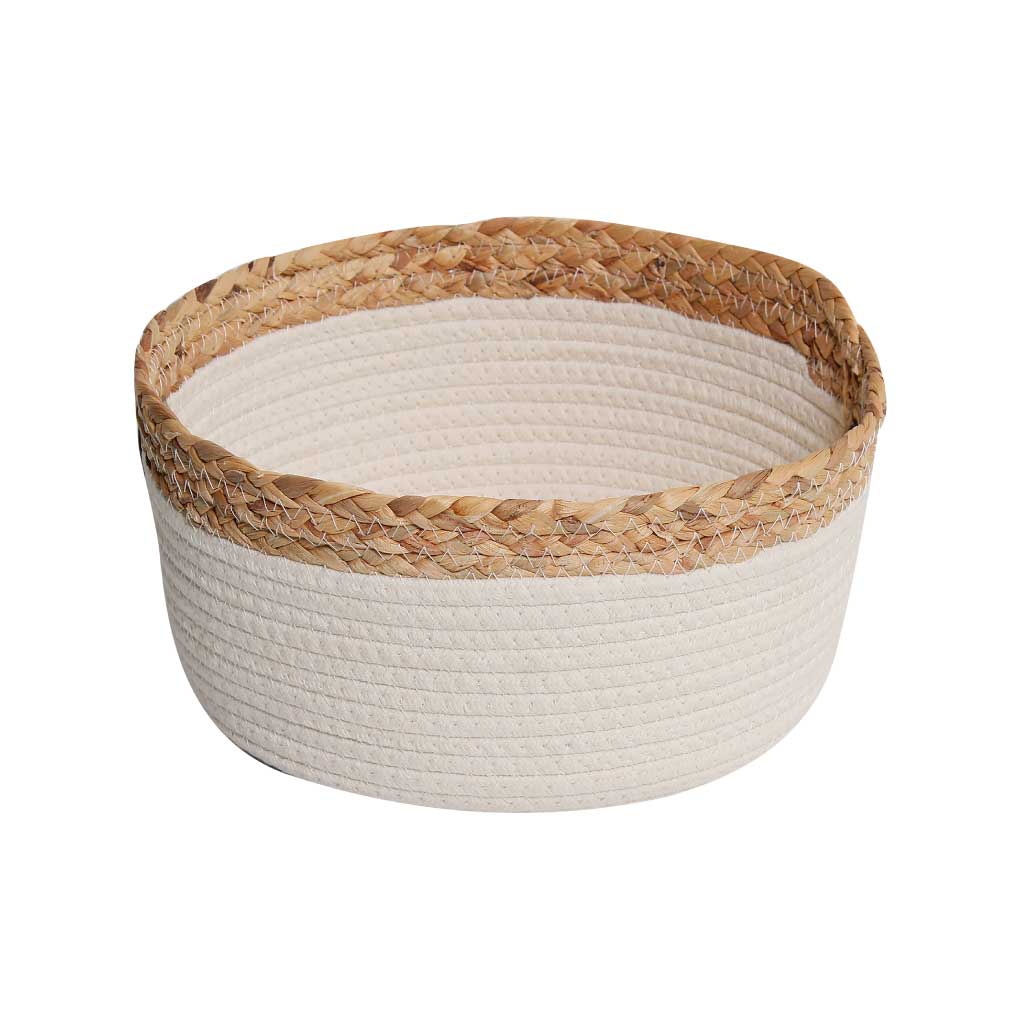 CESTA BLANCA CON BORDE BEIGE 28X15CM