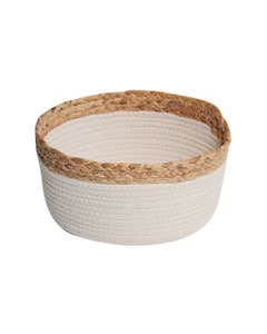 CESTA BLANCA CON BORDE BEIGE 28X15CM