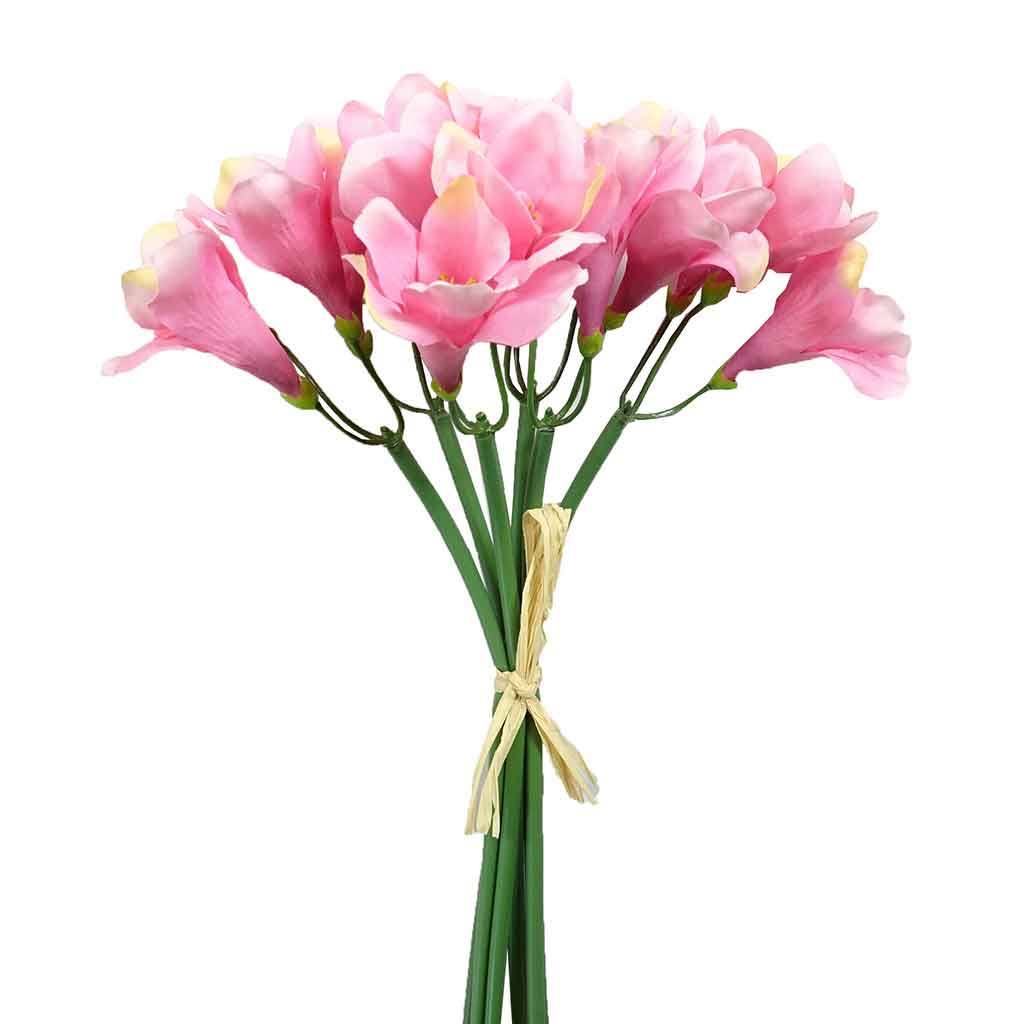 Flor Artificial Ramo De Pongee Freesia Rosado 30Cm