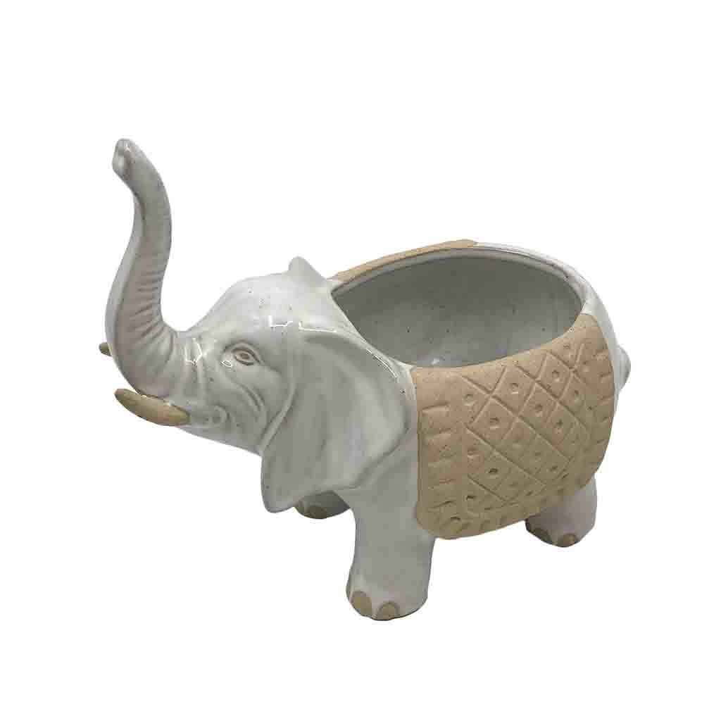 Macetero Para Plantas Blanco Con Diseño De Elefante 23X12X19Cm
