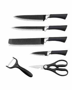 Set De Cuchillos Negro De Acero 6 Pcs