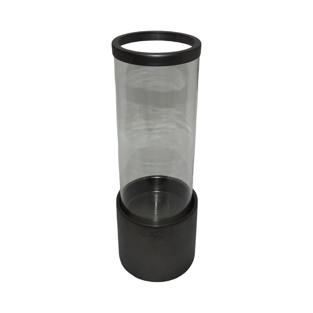 Candelabro Gris De Vidrio Con Base De Hierro Negro 12X34Cm
