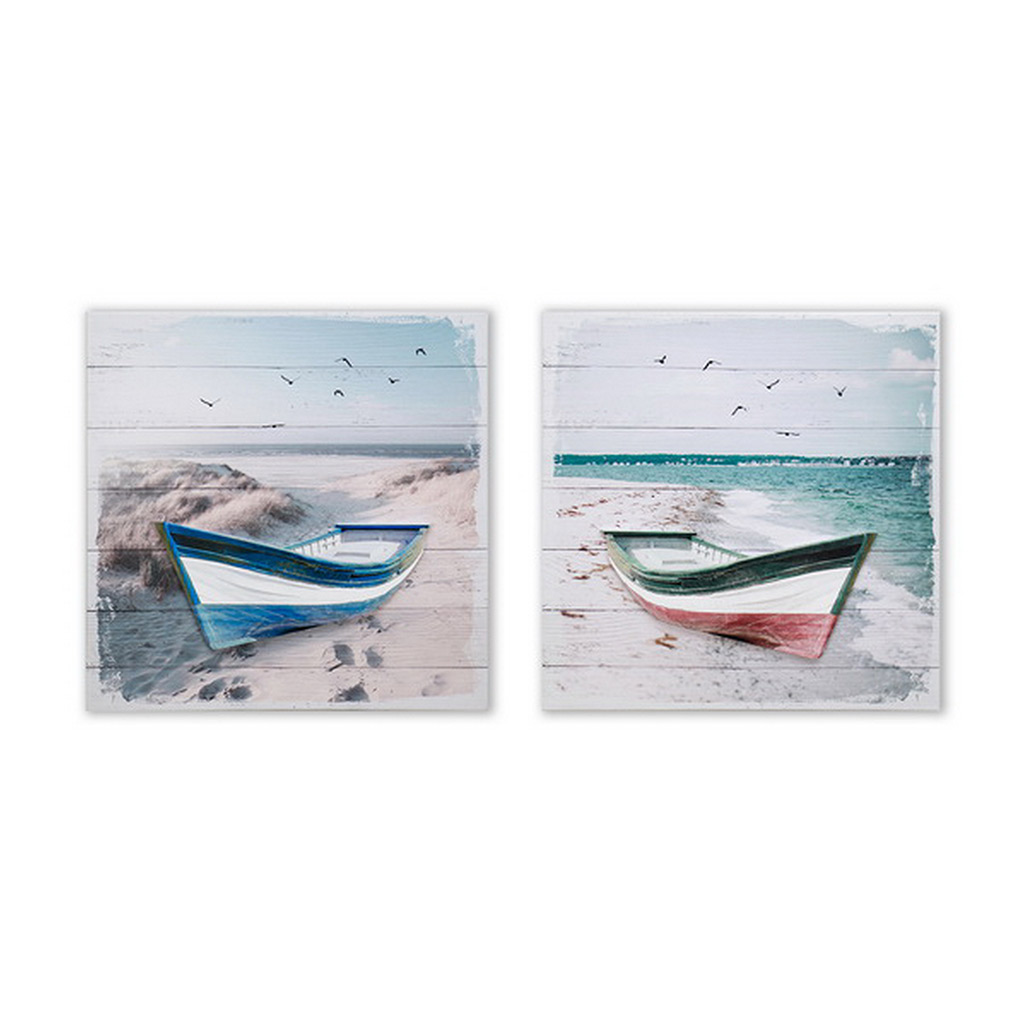 Arte De Pared De Barco De Pesca En La Playa Surtidos 50X50X2.5Cm