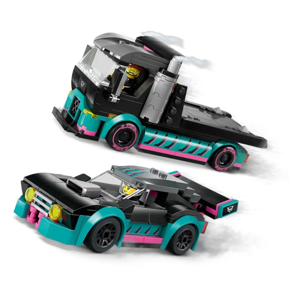 Bloques Lego Coche De Carreras Y Camión Transportador