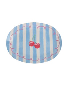 Bandeja Blanca Franjas Celestes 41X30Cm