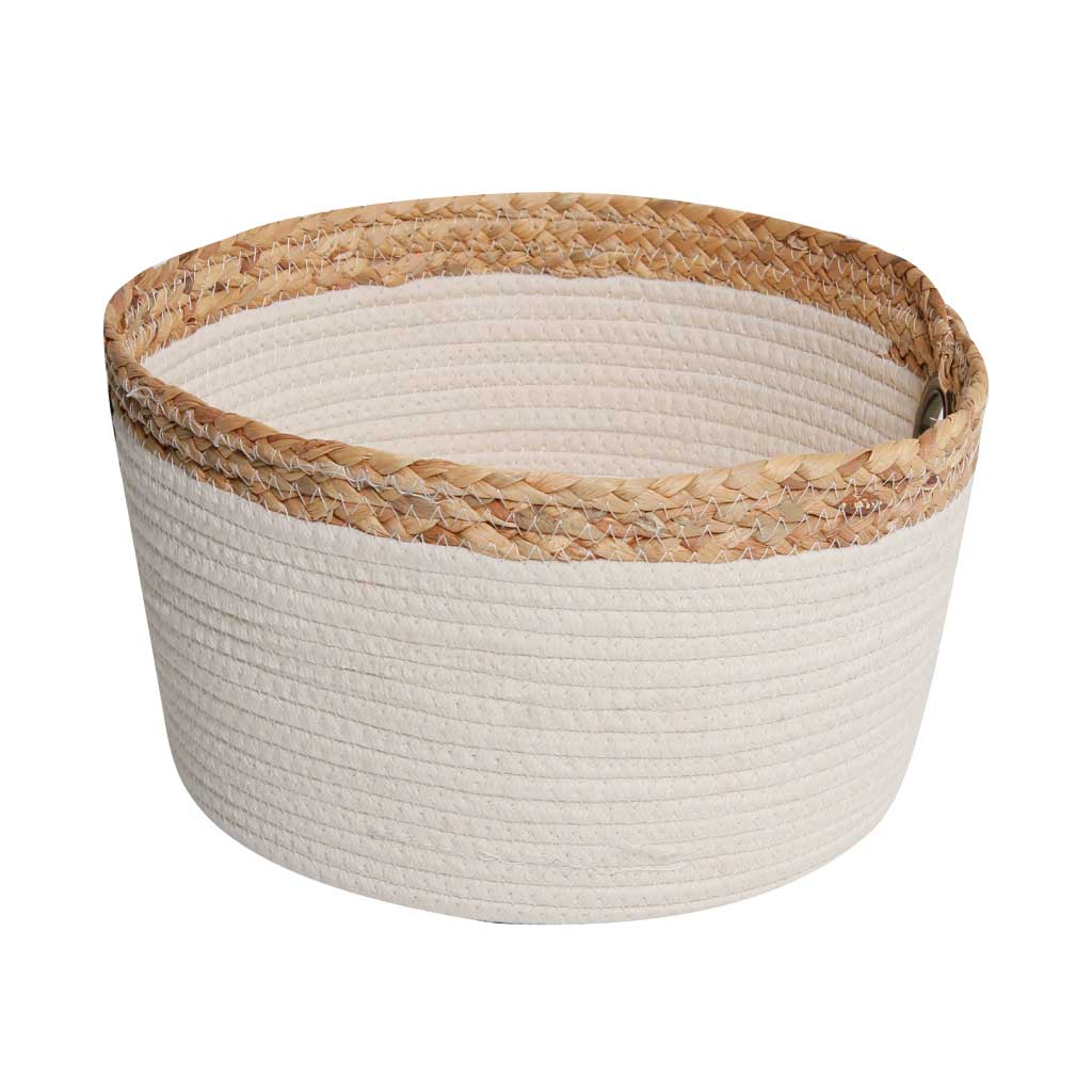 CESTA BLANCA CON BORDE BEIGE 33X18CM