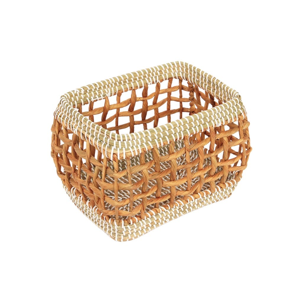 Cesta Decorativa Con Bordes Blanco 33X24X20Cm