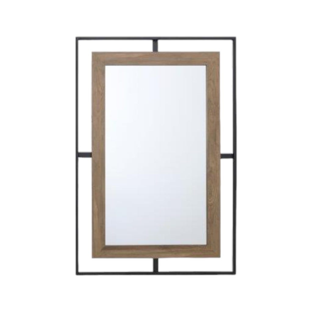 Espejo De Pared Con Borde De Madera Y Metal 90X60X1Cm