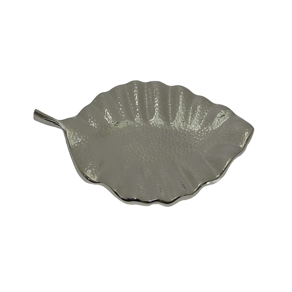 Bandeja Decorativa De Hoja Plateada 35X20X4Cm/14X8X2In