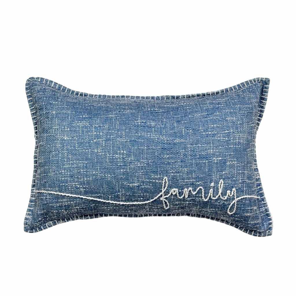 Cojín Azul "Family" Borde Diseño Cosido 30x50cm