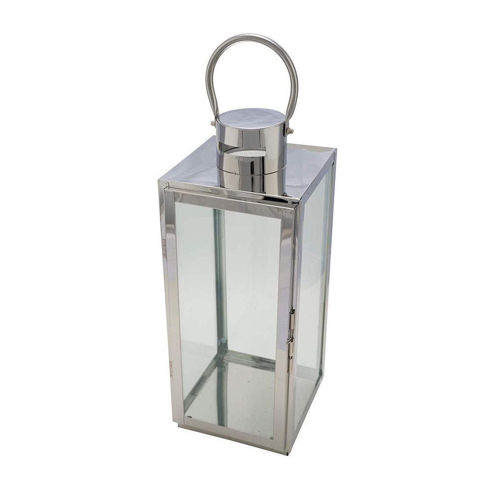 Farol decorativo de metal plateado colgante