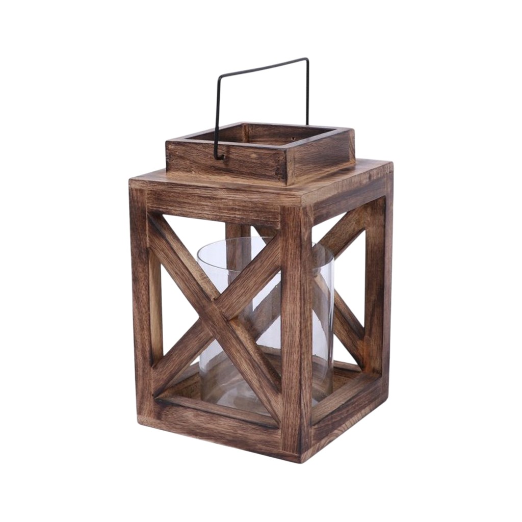 Farol Con Base De Madera 27X17X17Cm