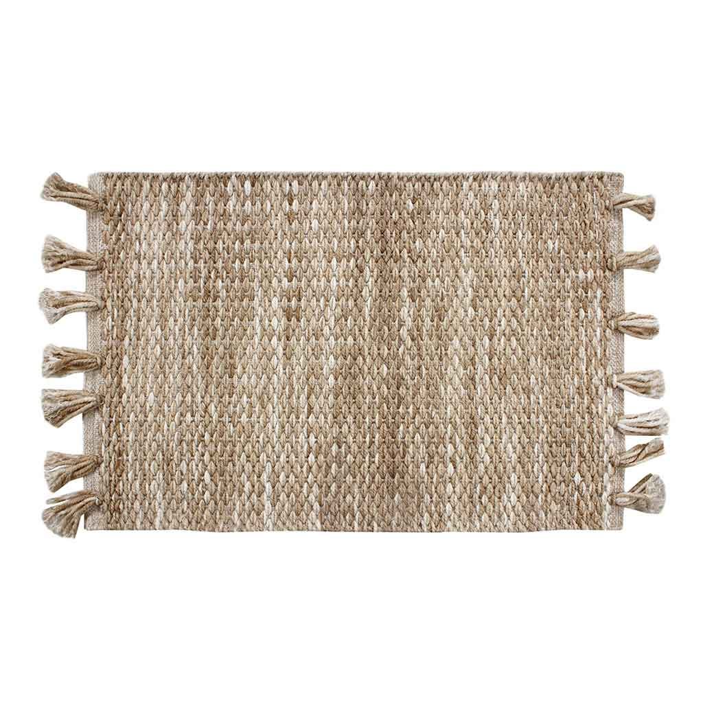 Alfombra Beige Con Flecos De Poliéster 60X90Cm