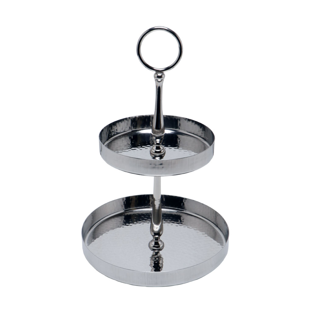 Soporte para dulces plateado con 2 niveles