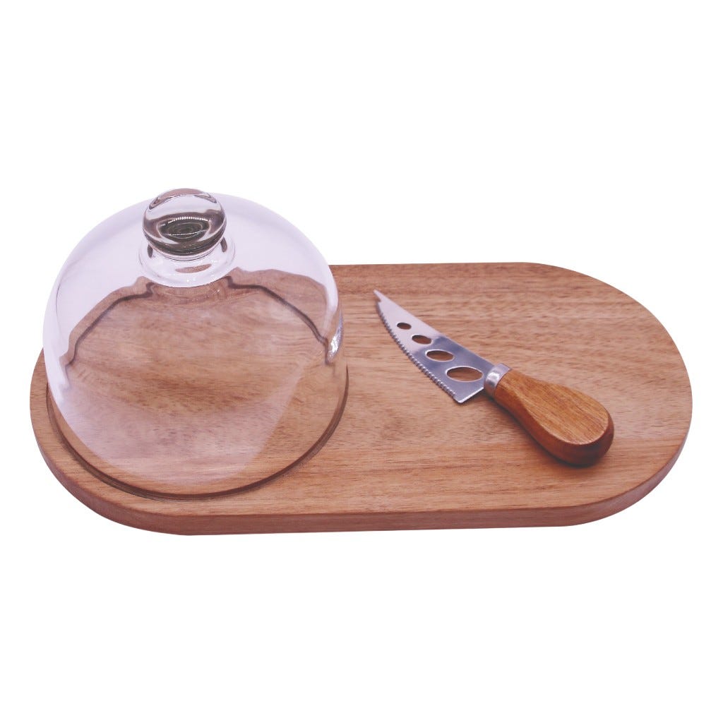 Set Tabla Para Quesos Con Tapa De Vidrio 3pzs