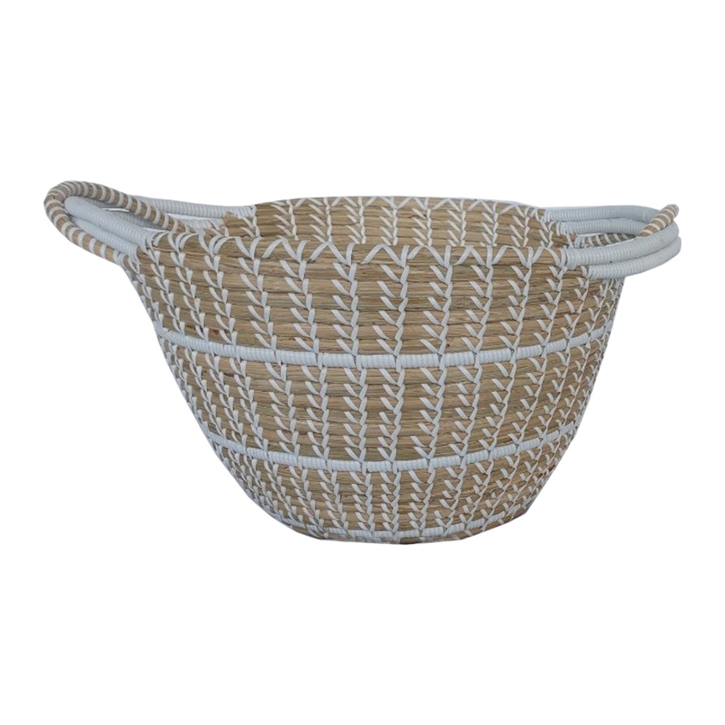 Cesta De Mimbre Beige Y Azul 35X46X25Cm