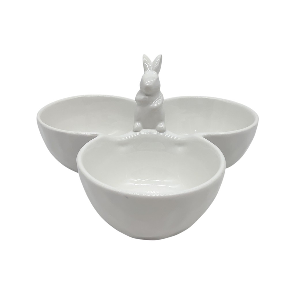 Bowl Triple Con Figura De Conejo 23X12Cm
