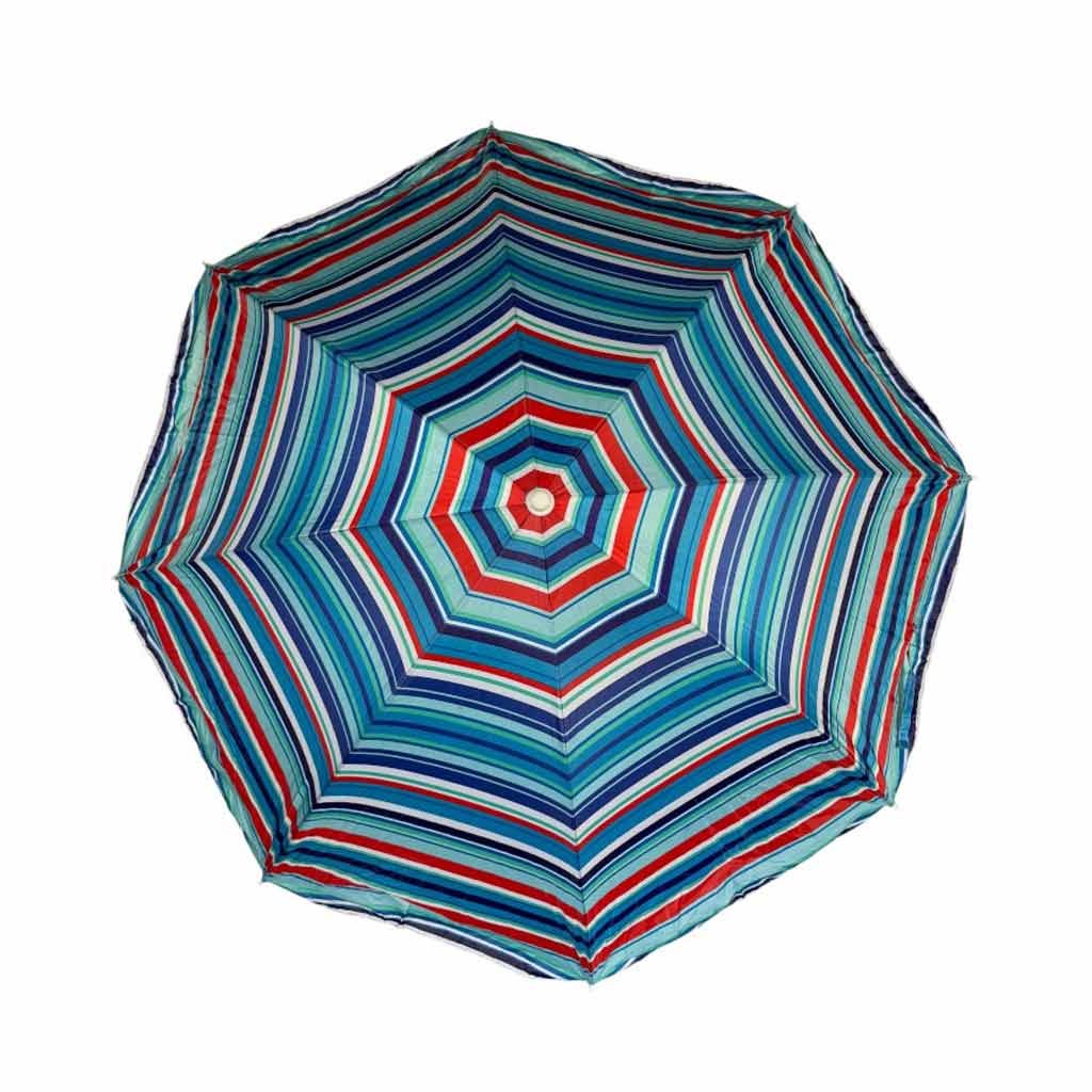 Sombrilla Puca Franjas Azules Y Rojas Con Poste Blanco 180CM