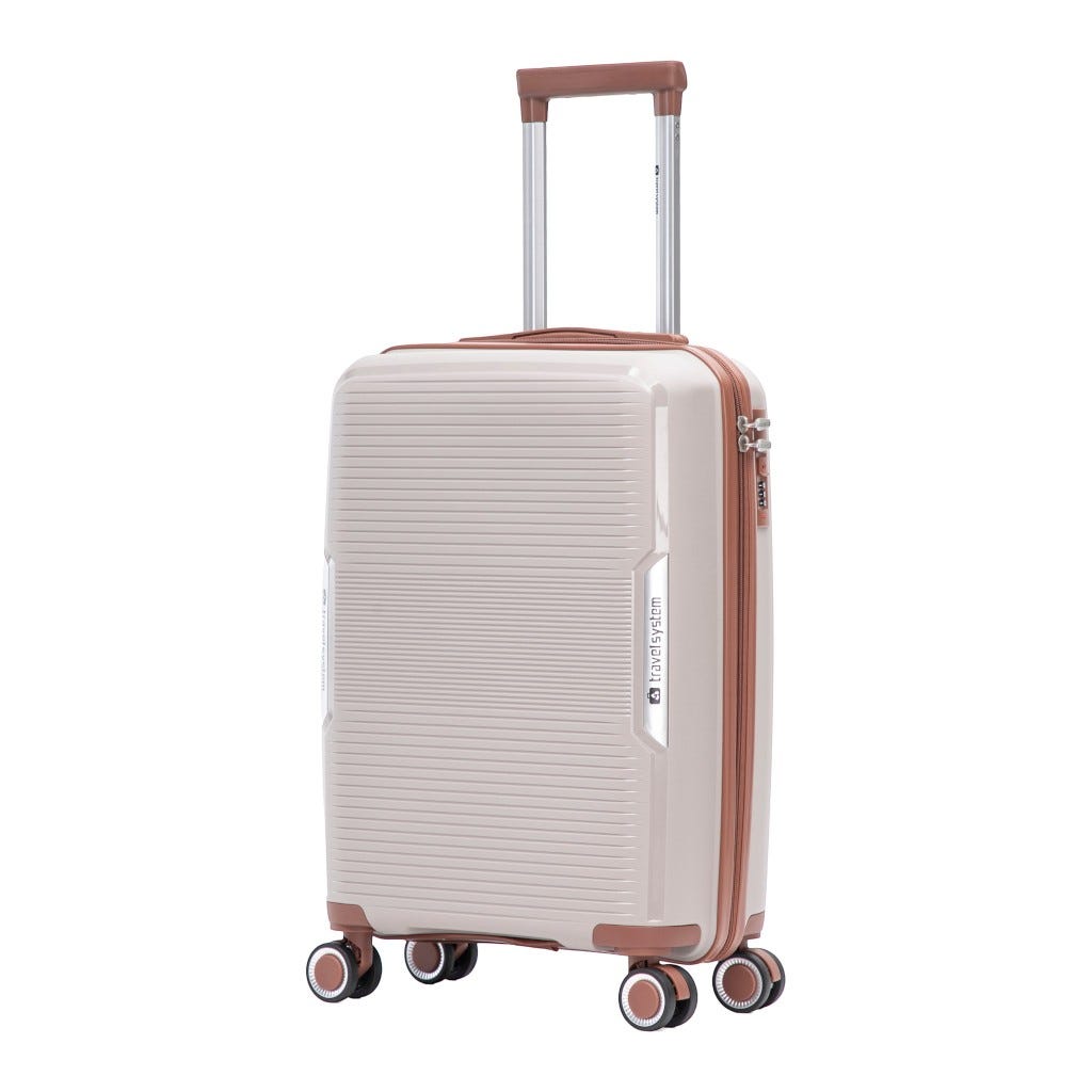 Maleta De Viaje Beige Con Detalles Marrón Claro 20"