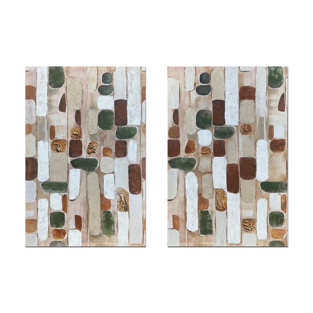 Cuadro Decorativo Abstracto Tonos Neutros Y Verde Surtido 80X4X120Cm