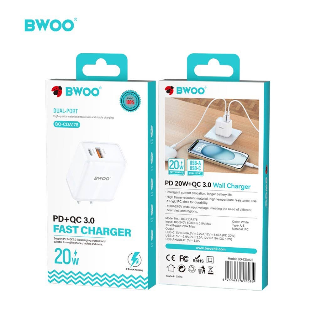 Cargador Rápido Doble Puerto Bwoo