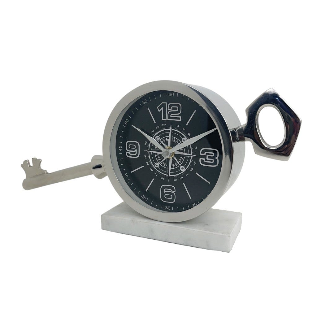 Reloj Plateado De Mesa 32x7x15cm
