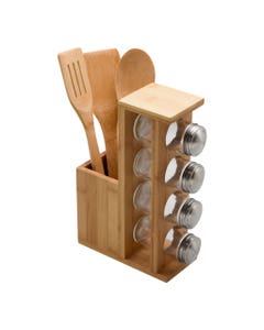 Conjunto de especiero con porta utensilios de bambú