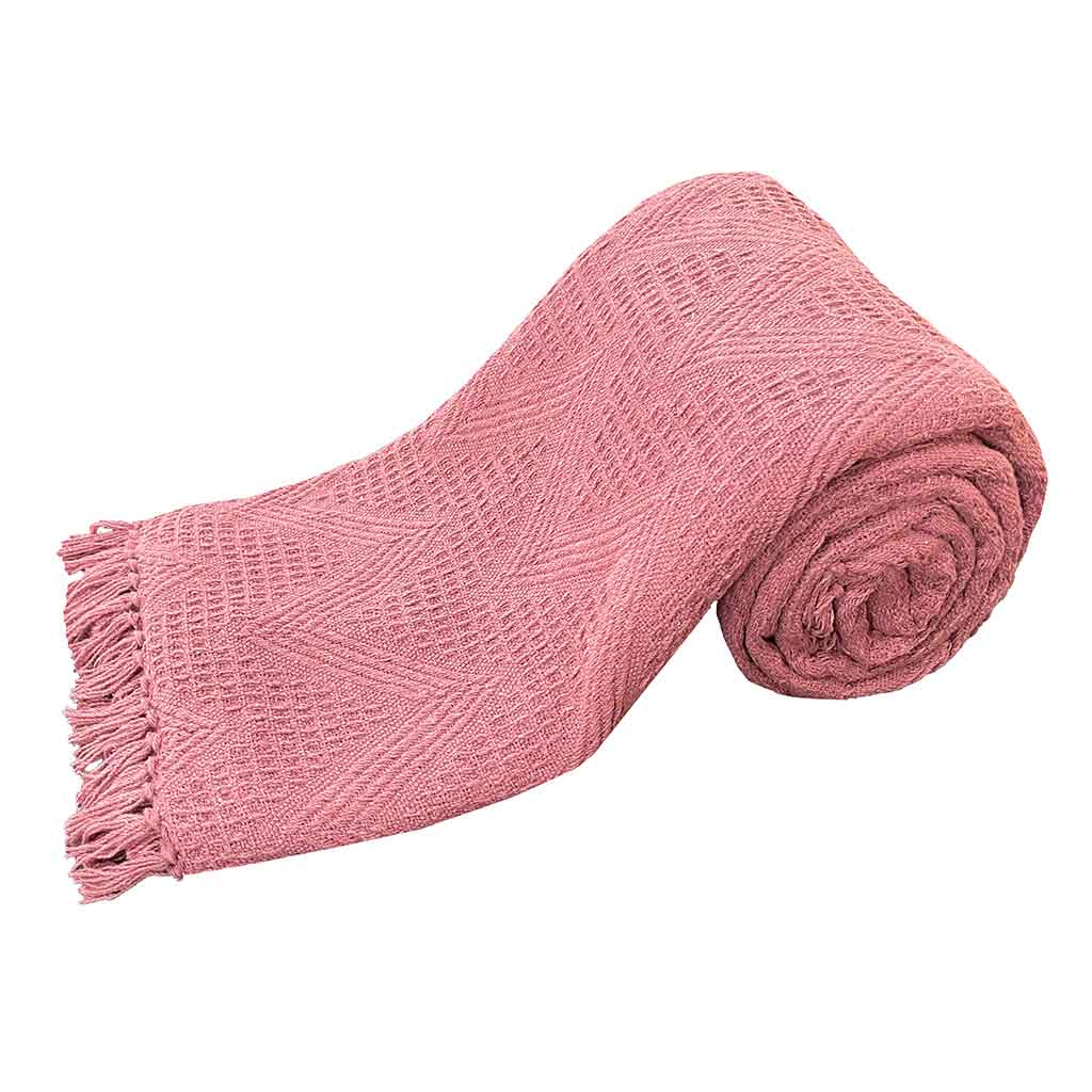 CUBRECAMA ROSADO DE ALGODÓN CON FLECOS 220X240CM