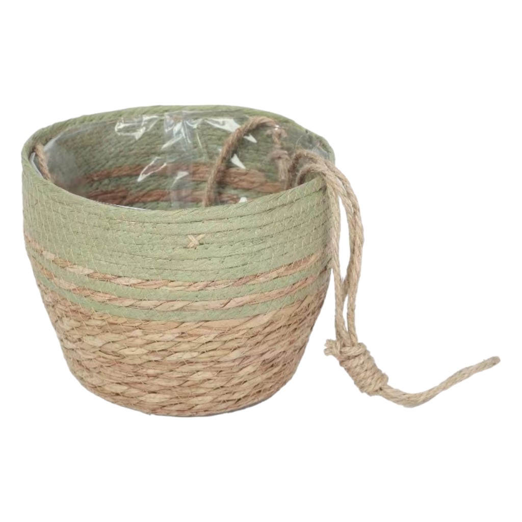 Macetero Decorativo Con Detalles Verde 22x18cm